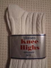 Vtg Knee Socks Misses Knee Highs White Cable Knit 21″ 9-11 USA School Stocking