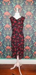 Vintage 90’s Y2K Red Black Cowl Neck Whimsigoth Grunge Asymmetrical Slip Dress