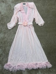 VTG SMALL SYBIL Pink Knit Fringe Diaphanous Transparent Peignoir Dress Glamour