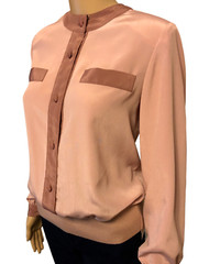 vtg ANDREA GAYLE Rose Pink Silky Blouse Sz 8 Long Blouson Sleeves Pullover 80s
