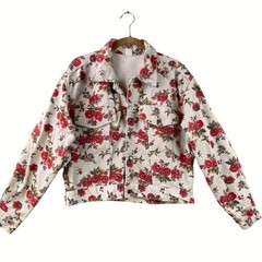 Vintage Gitano Floral Jean Jacket Size L 90’s Denim Tan Red Roses