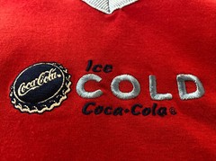 VTG Coca Cola Women’s Embroidered Red & Blue Top XL/EG Long Sleeve Embroidered