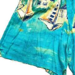 Nino Wong Women’s Tropical Sailboat Elastic Waist Rayon Shorts Vintage L