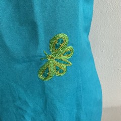 VTG Talbots Dress Turquoise Lime Butterfly Embroidery Prep Whimsy 90s Y2K 6 S