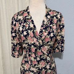 Betsy’s Things Vintage 90s Floral Maxi Dress XL Navy Double Breasted Cottagecore