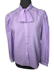 Vintage Early 80’s Devon Floral Secretary Blouse Sz 12 Lavender Top Bow Tie NWT