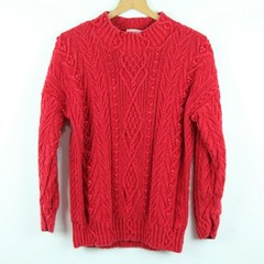 Vintage Express Chunky Knit Sweater Cable Bobble Mockneck Red Medium 90s Preppy