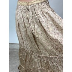 Antique Victorian Beige Printed Silk Two Piece Set Velvet Trim Net Lace Smocking