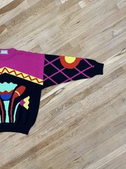 Gianni Versace 1980s Geometric Sweater Pink Black Yellow Red Blue Green Casual