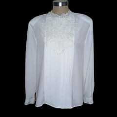 Essentials by Worthington Blouse Sz 12 Vintage White Lace Overlay Romantic