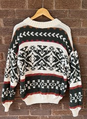 Aztec Pattern Knit Cotton Sweater Southwestern Print 80s 90s Vintage L