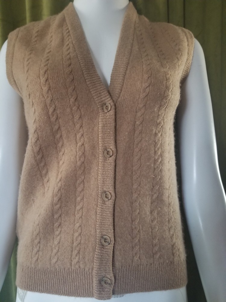 1970’s JAEGER UK cashmere Camel Hair Blend Cableknit Womens Vintage Vest sz S 34