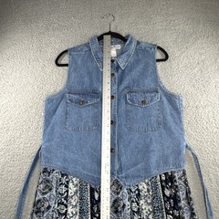 Another Thyme Dress Size 5 Jean Top Blue Floral Button Down Tie Back Vtg 90’S