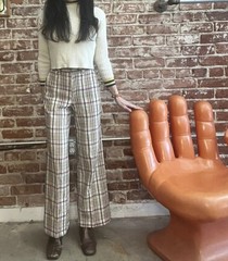 70s VTG Ms. Lee Plaid Wide Leg Flared Pants 24” Waist 34” Hip 29” Inseam