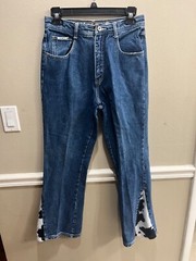 VINTAGE R.V.T juniors jeans sz 18 1/2 Medium Wash Mid-Rise Denim Flared cow prin