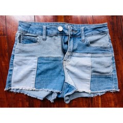 SO Bohemian Patchwork Multiple Denim Panels High Waist Raw Hem Shorts Jr. 9/29