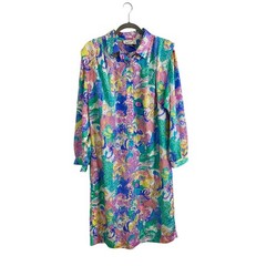 VTG Schroder II Floral Jacquard Dress Plus 14W 80s 90s Abstract Neon Pastel
