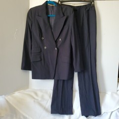 Vtg GUCCI Dark Blue Lana Vergine Fleece Wool Pantsuit Wm Sz 44 Tailored DAMAGED