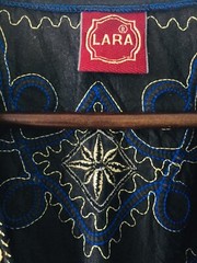 Vintage LARA Royal Blue Silk Long Robe Gold Metallic Thread Embroidery Stitch