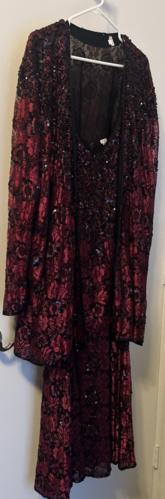 Vintage 80s Burgendy Lace Sequin & Beads 2pc Dress XXXL