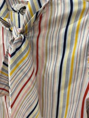 Vtg JUDY BOND Striped Silky Button Up Secretary Blouse Bow Tie Collar Sz 12 18
