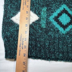 Vtg Susann D Sweater M Teal Ivory Geo Abstract Chunky Knit Wool Angora Blend EUC