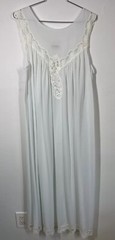 Vintage Laura Adams cottagecore silky Lacy Full Length Nightgown Ice Blue Size L