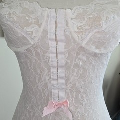E. Bole White Lace Teddy Dress Angelcore Coquette Romantic Bridal M Vintage New