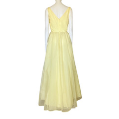 Vintage 50s Pastel Yellow Prom Dress Ball Gown XS Formal Cupcake Flaws 24″ Waist