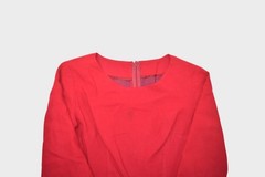 Vintage 60s Dress Womens Small Red Wool House Day Belted Midi 1/2 Sleeve