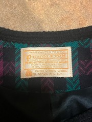 VTG 1970s Pendleton wool plaid jacket black teal and magenta, size 12
