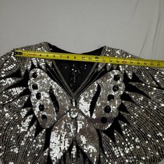 Vintage 1970s/80s Silver and Black Sequin Butterfly Silk Top