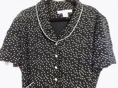 Vtg David Warren Full Button Front Shirt Dress Black White Polka Dot Sz 14 EUC