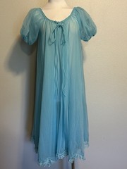 Eye Ful by the Flaums Vintage Nylon Chiffon Robe Turquoise sz S Lingerie Lace S