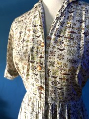 1950’s Bird Print Shirtwaist Dress Rayon Blend Summer—Waist 28”
