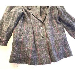 Vintage 80s Wool Plaid Blazer Coat NYC New York Girl Puff Shoulder Power Jacket