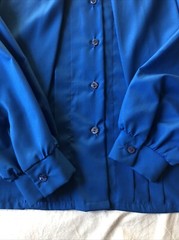 Vtg Judy Bond Womens Sz 8 Royal Blue Polyester Button Up Blouse Neck Tie Collar