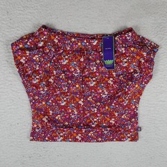 Vintage Todd Oldham Top Women Size M Red w Multicolor Print Cap Sleeves