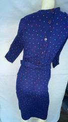 VTG 60S 70S WOMENS BLUE POLKA DOT BUTTON BELTED PARTY FUN CUTE RAYON DRESS