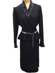 Vintage 1980’s Black Rayon Skirt Suit & Silver Belt Suit by Oggee by Rizkallah M