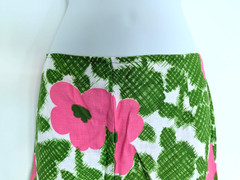 Vtg Made in Hawaii Hawaiian Bright Green Pink Flowers 2pc Set Playsuit 70s L/XL