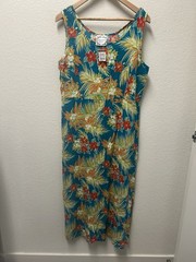 Vintage Dressing Clio Hawaiian Luau Maxi Dress Hibiscus Pineapple Sz M NWT
