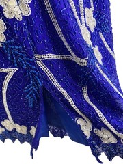 Patra Vintage 90s Royal Blue Silk Bead Dress Floral Vine Size 12 NOS Hand Made