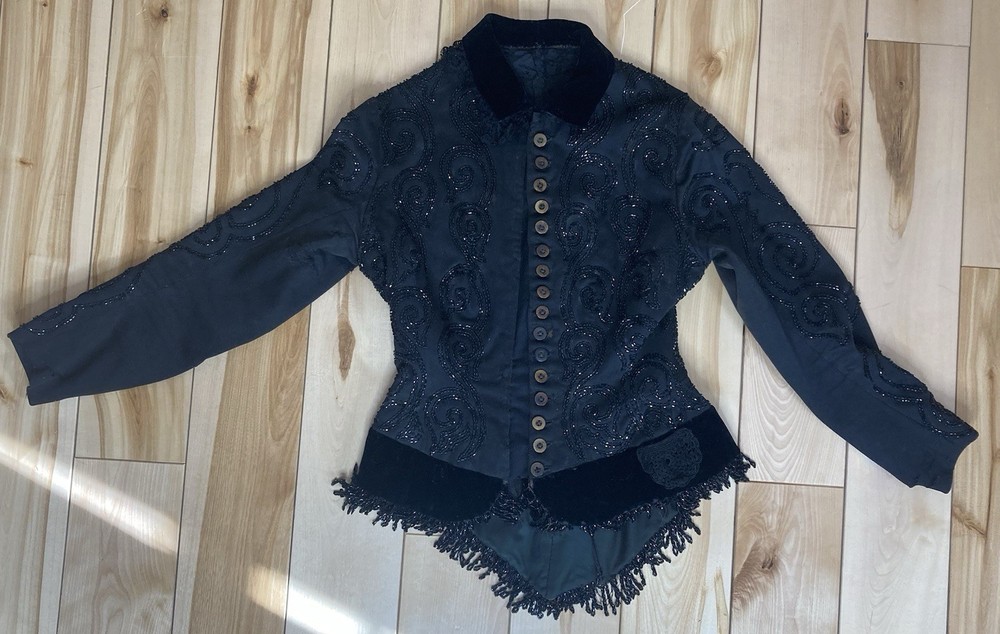 Antique Mid-Late 1800’s Victorian Beaded Fringe Bodice Button Down Jacket As Is