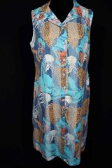 Very Rare Vintage 1970’s French Ocean Woven Like Print Poly Lined Dress Size 10+