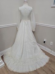 VTG’70s JCPENNEY Off White Organza/Prairie Pioneer Wedding Dress/Long Sleeve