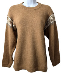 Vintage Peruvian Baby Alpaca Sweater L Knit Crew Neck Pullover Brown Ski Soft