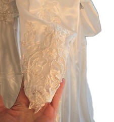 VTG 80s Victorian Demure Lace Pearls Long Sleeve Wedding Gown Size 22