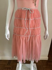 1950s/60s Ro Jene Lingerie Pink Sheer Nylon Negligee Boudoir Ruched Cupcake VTG