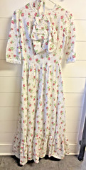 Handmade full length prairie dress & bonnet lace ruffle w 24″ l 52″ vintage 70s